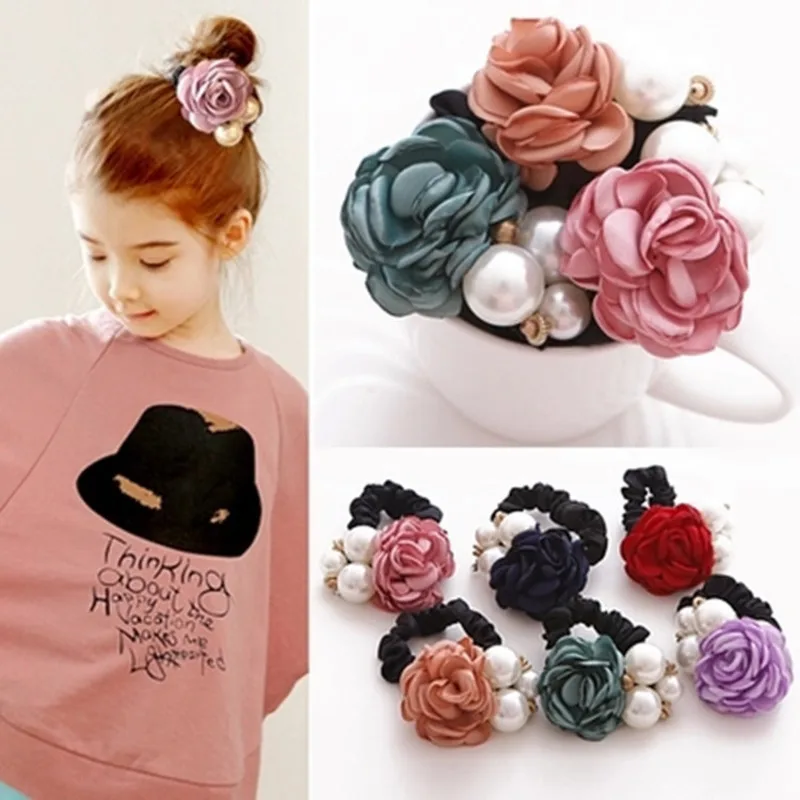 

1 шт. аксессуары для волос женские модные стильные резинки для волос с цветами роз и жемчугом Стразы эластичные резинки для волос