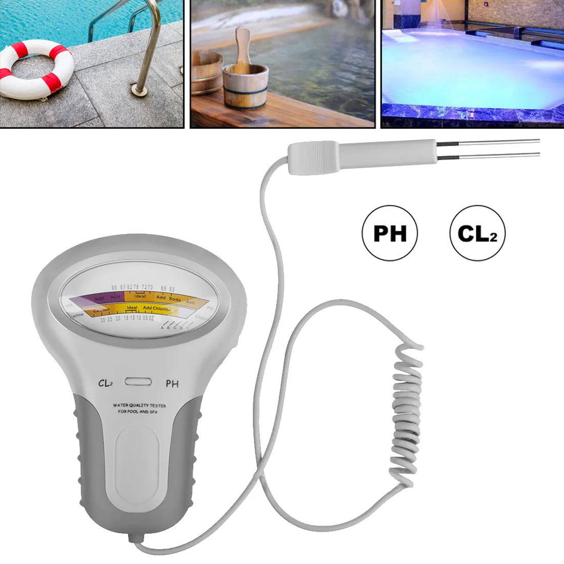 

Portable Swimming Pool Water Tester Detector PH Chlorine Water Quality Testing Monitor Meter High Measurement Accuracy