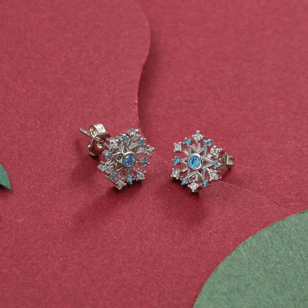 

INALIS Winter Snowflake Stud Earrings For Women Creativity Romantic Blue Clear Zircon Earring Fit Festival Fashion Jewelry Gift