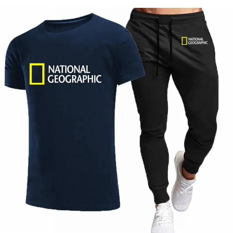 

Summer National Geographic T-shirt + pants men's suit track suit sportswear track suit men's short-sleeved T-shirt 2-piece set