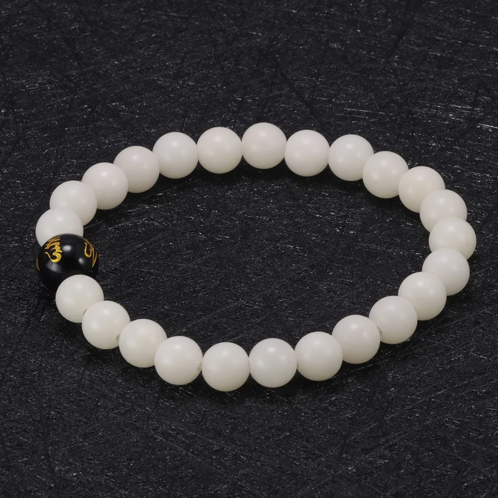 Натуральный белый Bodhi Бусы Браслеты для женщин и мужчин с черным ониксом резьба