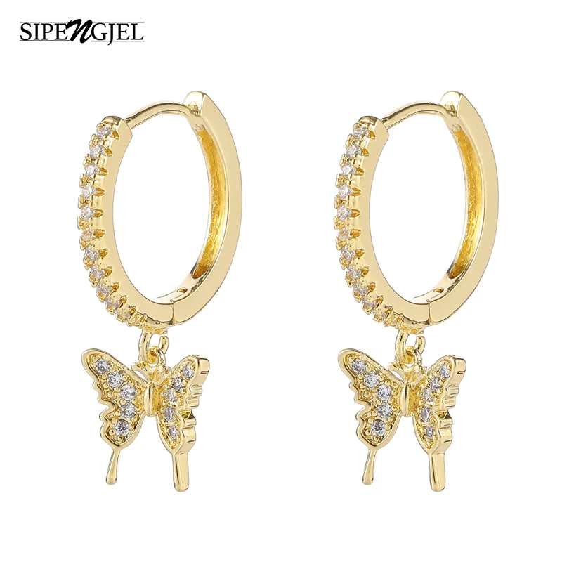 

SIPENGJEL Fashion Cubic Zircon Butterfly Pendant Hoop Earrings Elegant Temperament Dangle Hoop Earrings For Women Jewelry 2022