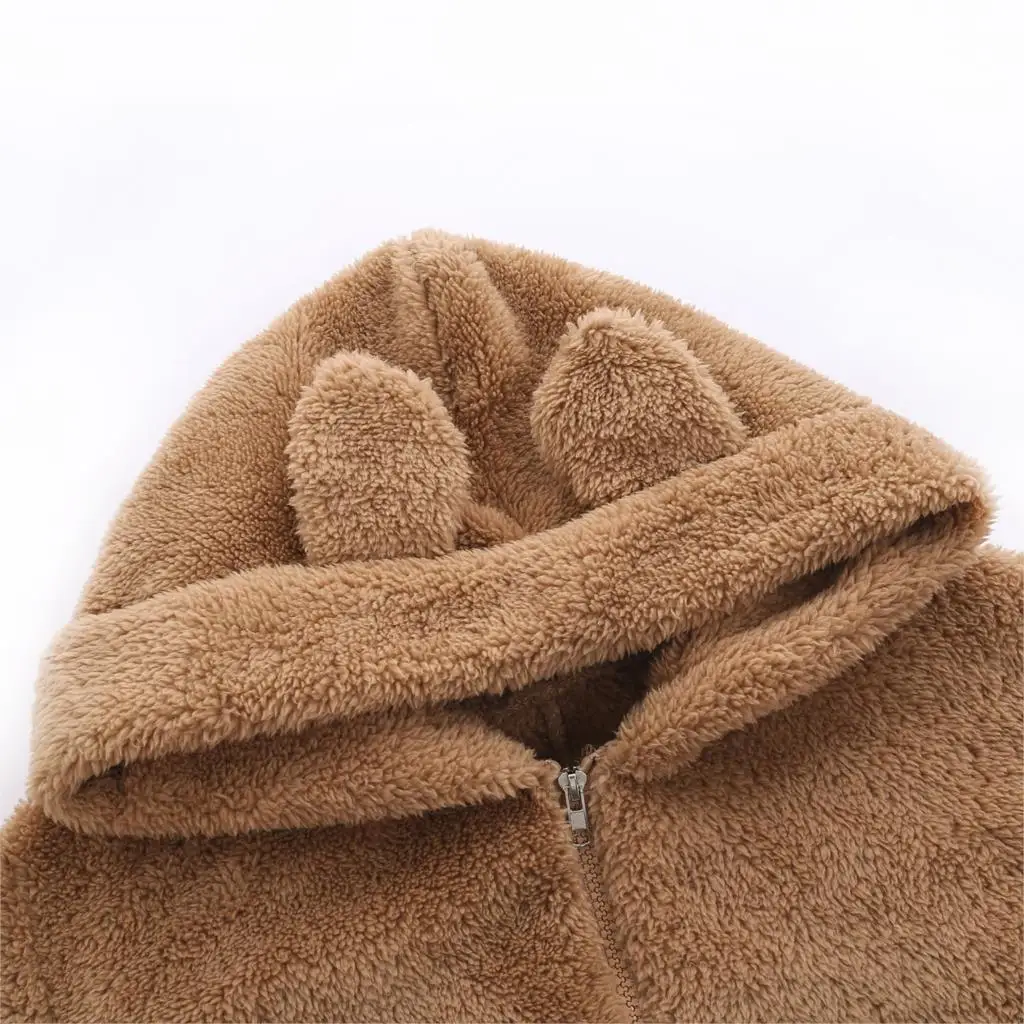 

Autumn Winter Velvet Women Playsuit Home Romper Warm Cute Bear Hooded Body Suit Jumpsuit Zipper Bodysuit Casual Outwear