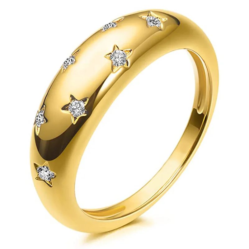 

YEYULIN 2021 Fashion Star Crystal Finger Ring For Women Bridal Wedding Party Gold Color Copper Promise Female Jewelry Gift