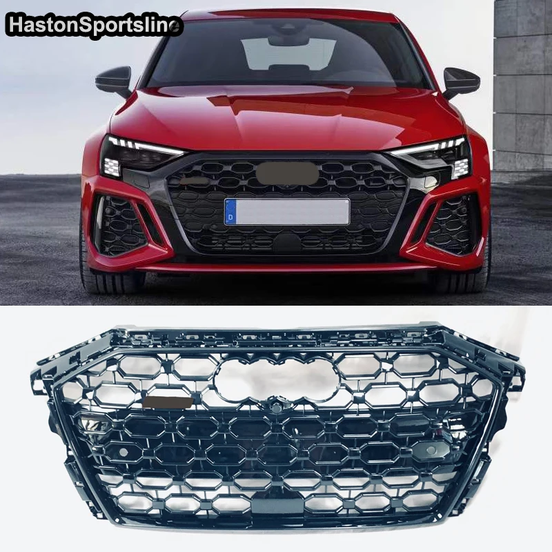 

A3 Q Style Front Sport Honeycomb Hood Grill Grille Gloss Black for Audi A3 S3 Sline 8V 2021UP Car Styling Accessories