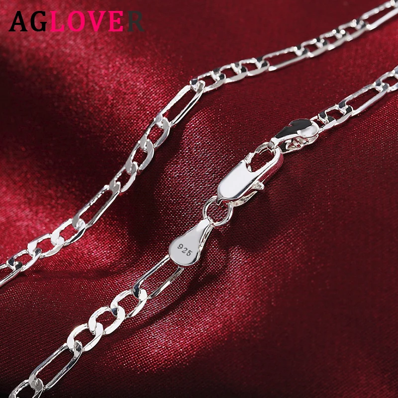 

AGLOVER 925 sterling silver 16/18/20/22/24/26/28/30 inch 4MM Link Necklace For Woman Man Fashion Wedding Jewelry Gift