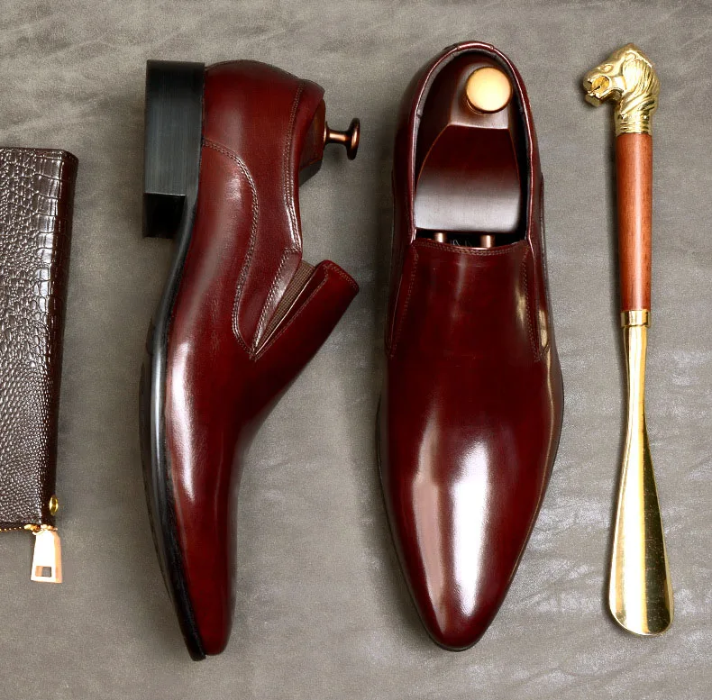 Мужские туфли-оксфорды ручной работы черные винно-красные лоферы из натуральной