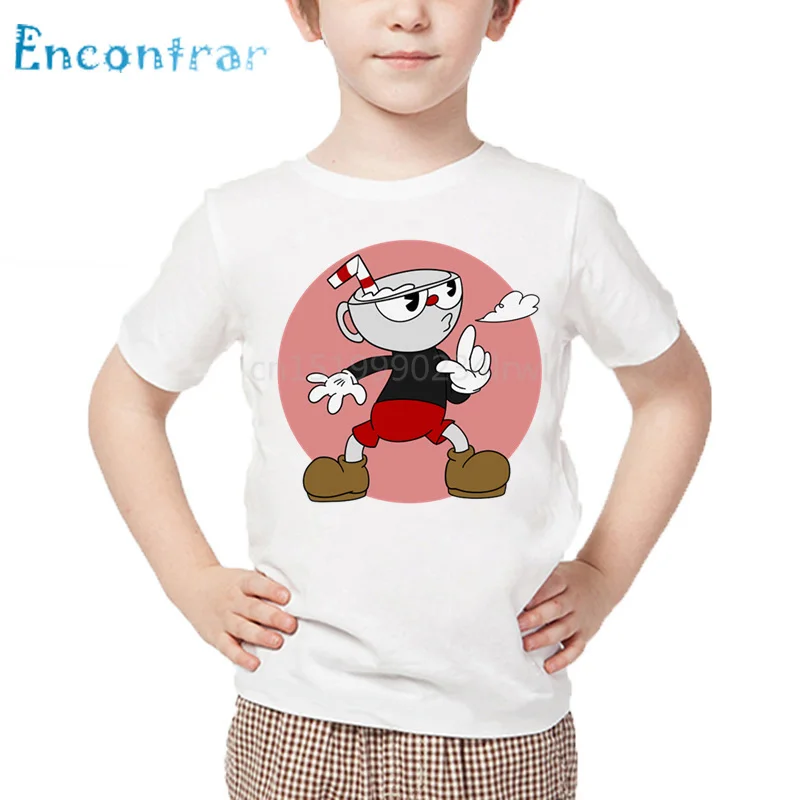 Детская футболка с мультяшным принтом Cuphead Детские Дизайнерские летние топы Dabbing