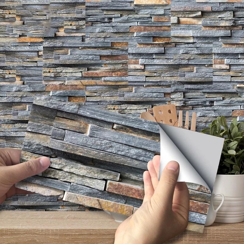 

27pcs 3D Imitation Rough Stone Tile Stickes DIY Self Adhesive Kitchen Floor Wall