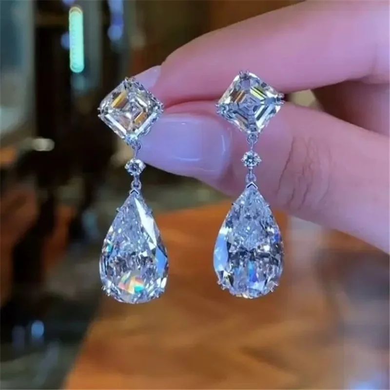 

Eparbers Luxury Fashion Silver Color Large Pear Cut White Cubic Zirconia Drop Dangle Earrings for Women Bridal Wedding Jewelry