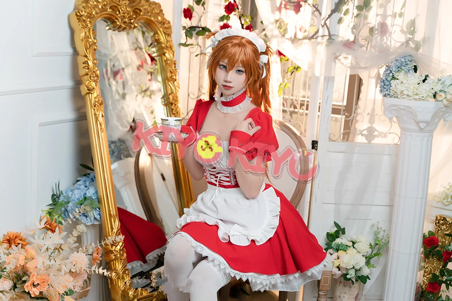 KIYO-KIYO ЕВА АСУКА Косплей Asuka Langley Soryu горничная платье Костюм Хэллоуин костюмы |