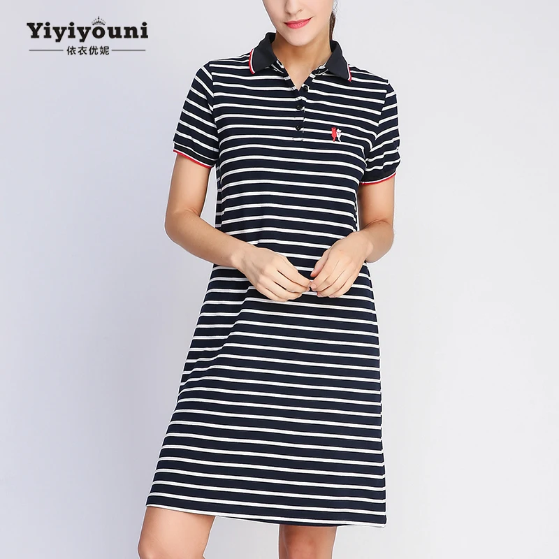Платье рубашка миди женское платье в полоску воротник поло вышивка виде кота