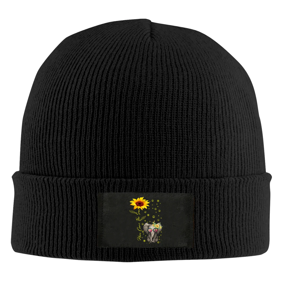 

Peace Sunflower Elephant Beanie Hats For Men Women With Designs Winter Slouchy Knit Skull Cap
