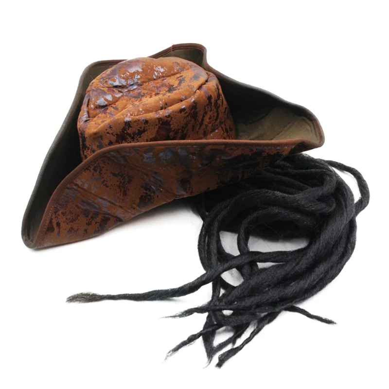 

P15D Halloween Pirate Captain Hat Party Costume Headgear Braids Wig Cap Cosplay Props