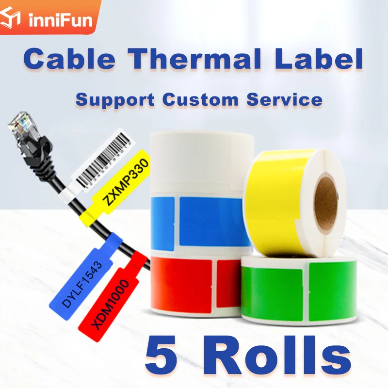 

Innifun 5 Colors of Thermal Synthetic Label Sticker 5Rolls Waterproof Scratch Resistent For Identify Cabel ID