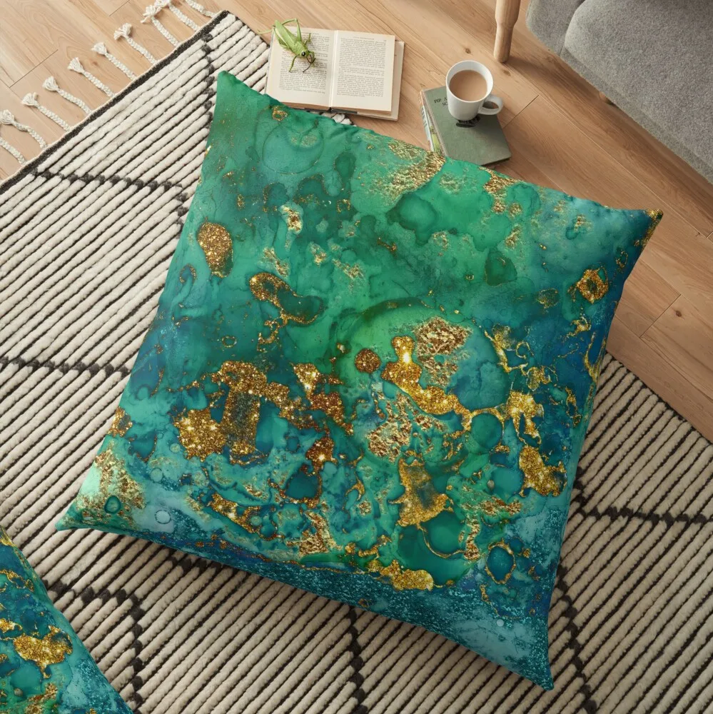 

С золотым блеском на зеленого и синего цвета с геометрическим рисунком декоративная подушка для дивана наволочка на подушку домашний декор...