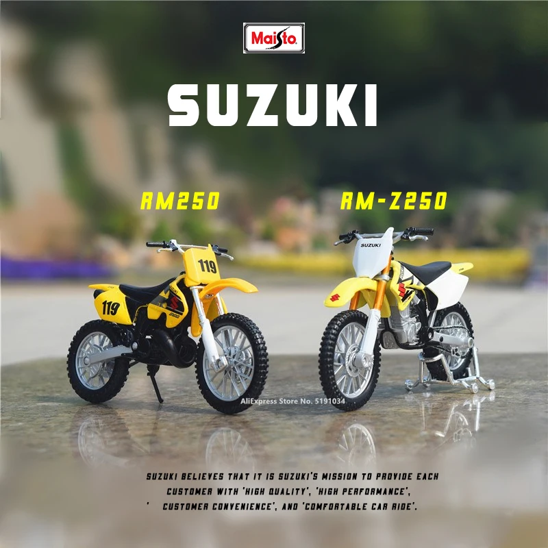Оригинальная Авторизованная модель мотоцикла Maisto 1:18 SUZUKI RM250, модель мотоцикла из сплава, игрушечный автомобиль, Коллекционирование, подаро...