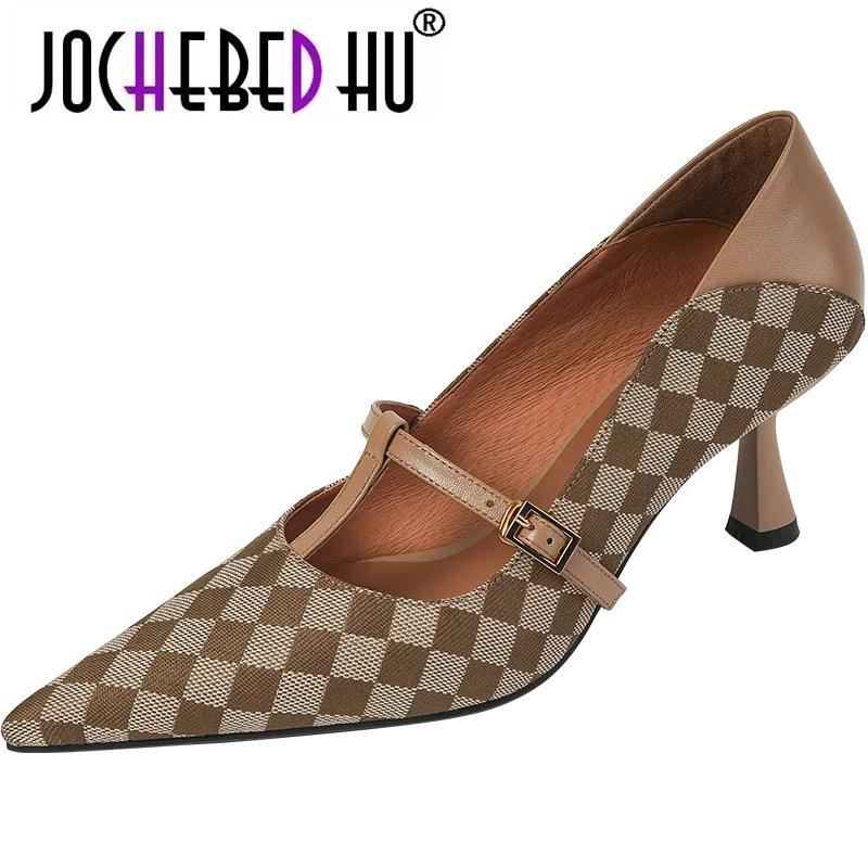 

【JOCHEBED HU】2022 New Women Lady Heels Shoes Black sexy Poined Toe Textile Heels pumps Luxury Designers 34-40