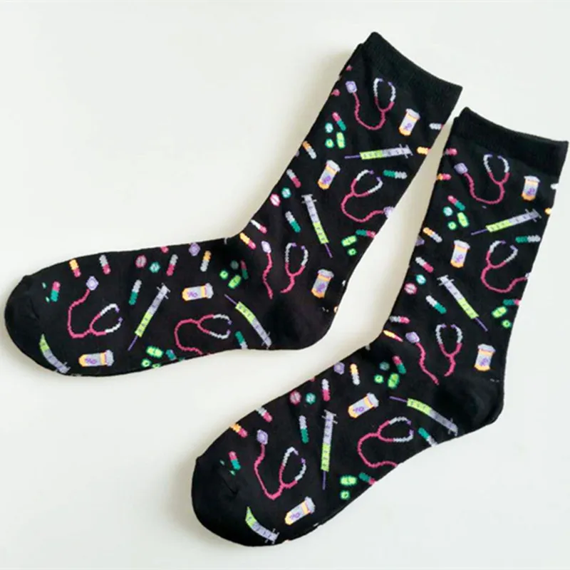 Мужских носков стетоскоп Носки мультфильм печатных шприц Chaussette Смешные новинки