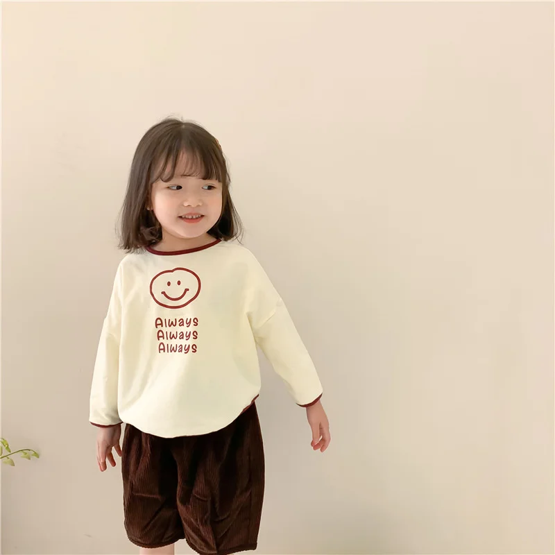 

Spring Baby Girls Cotton T-Shirt Long-sleeve Boys Smiley Print T shirts Children Clothes New Spring Kids Tops