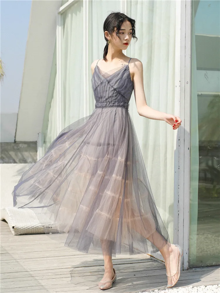 Женское вечернее платье средней длины в стиле ретро Сетчатое кружевное серое на