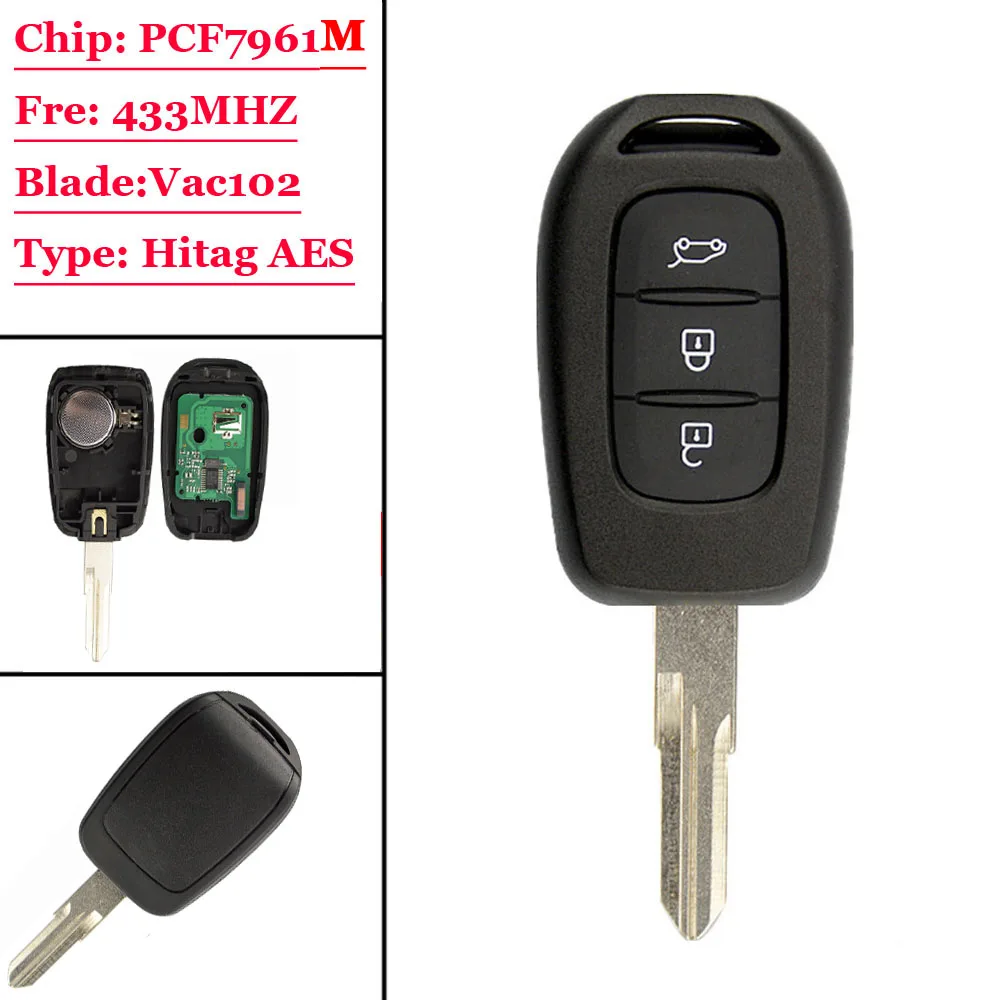 XNRKEY 3 кнопки дистанционного ключа автомобиля 433 МГц с PCF7961M HITAG AES чип для Renault Dacia Logan