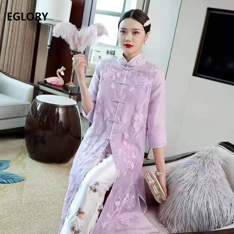 

High Quality Brand New 2019 Autumn Long Coat Trench Women Luxurious Embroidery Single Breasted Coat Vintage Outerwear Female