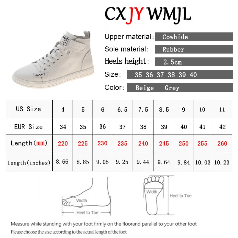 

CXJYWMJL Women Genuine Leather Sneakers High Gang Flat Casual Shoes Ladies Cowhide Fashion Vulcanized Shoes Autumn Sneakers