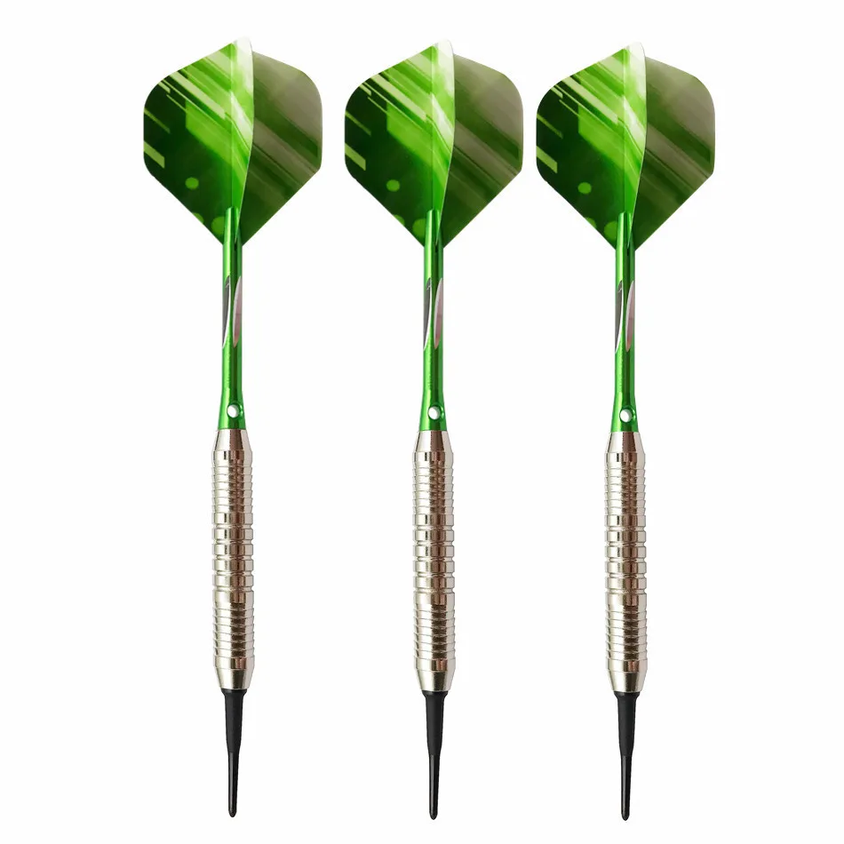Green 1 3 шт., 18 г, профессиональный электрический Дартс с мягким наконечником, алюминиевый вал, серебряная бочка, дардо, Набор для игры в дартс, для занятий спортом в помещении, 8 цветов - Цвет: Green 1