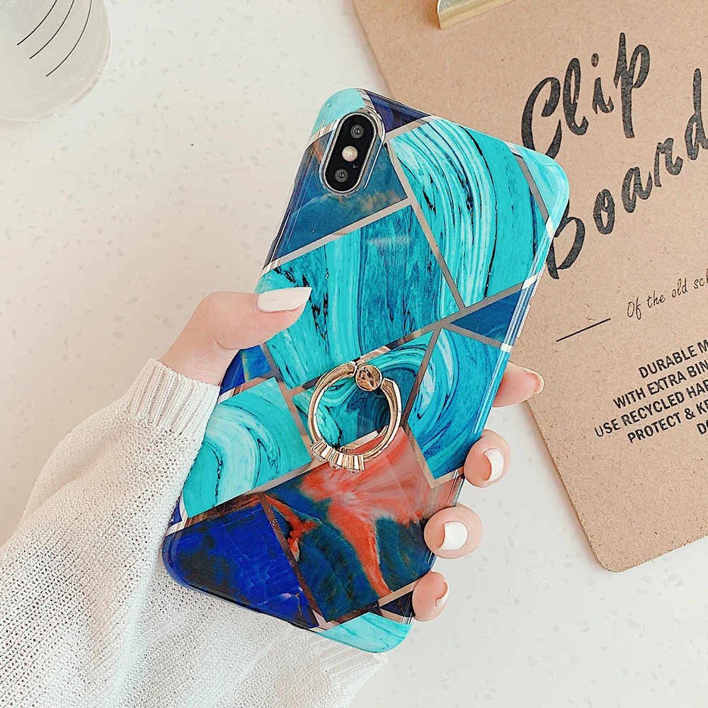 m Чехол для телефона LOVECOM для iPhone 11 Pro XR XS Max 6 6S 7 8 Plus X Мягкая Гальваническая мраморная задняя крышка с кольцом на палец - Цвет: m