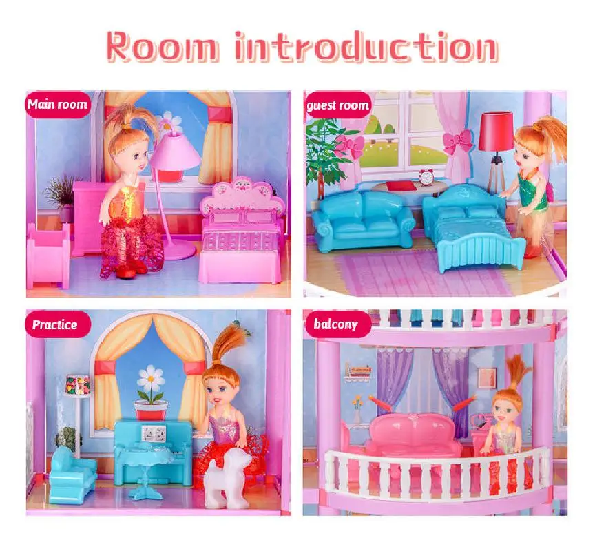 children montessori house 3d assembled lighting diy manual doll house villa set princess castle girls puzzle toy birthday gift free global shipping