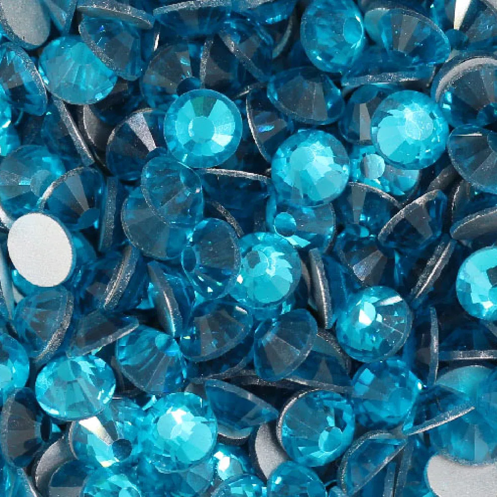 Стразы из голубого стекла без горячей фиксации с плоским основанием для дизайна