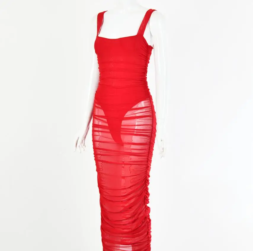 Цельнокроеное женское платье на бретелях Новое поступление 2020 черное Сетчатое