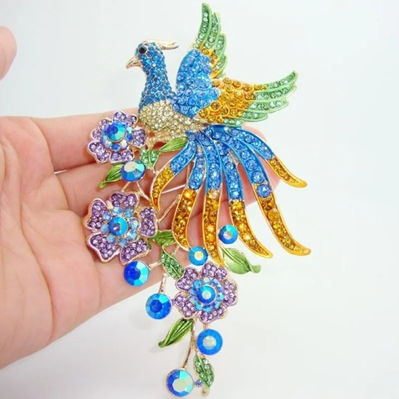 Rhinestones Peacock Brooches for Women's Luxury Clothing Accessories Elegant Banquet Wedding Jewelry Female Pin