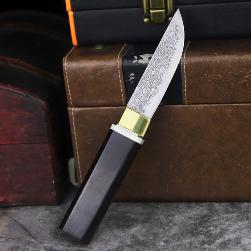 

Damascus Japanese steel ebony tactical blade sharp outdoor straight outdoor camping knife hunting knife collection knife