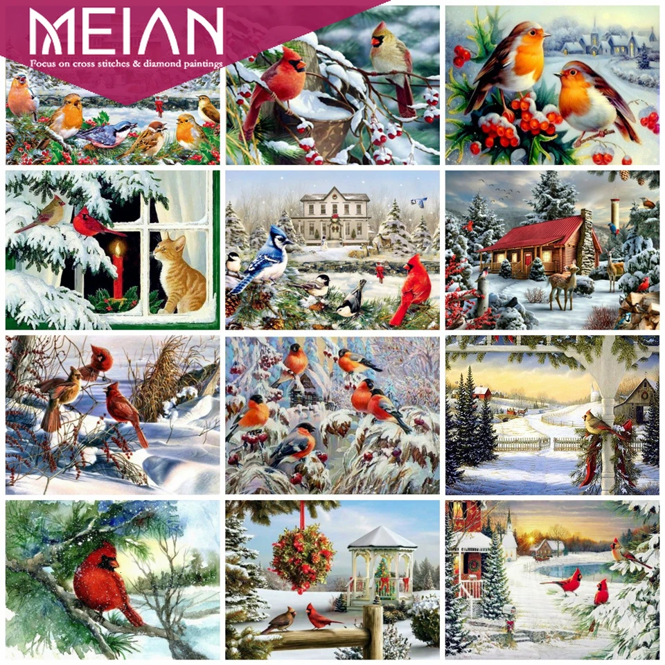 MEIAN Animal 5D алмазная картина Алмазная с изображением птицы мозаика зимние Стразы