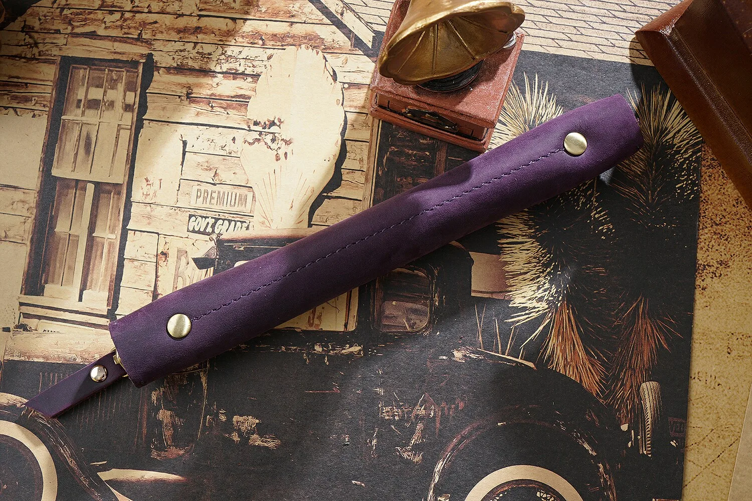 Genuine Leather Zipper Pen Bag Mini Small Pencil Case Apple Electronic Writing Pen Protective Sheath Creative Vintage Style
