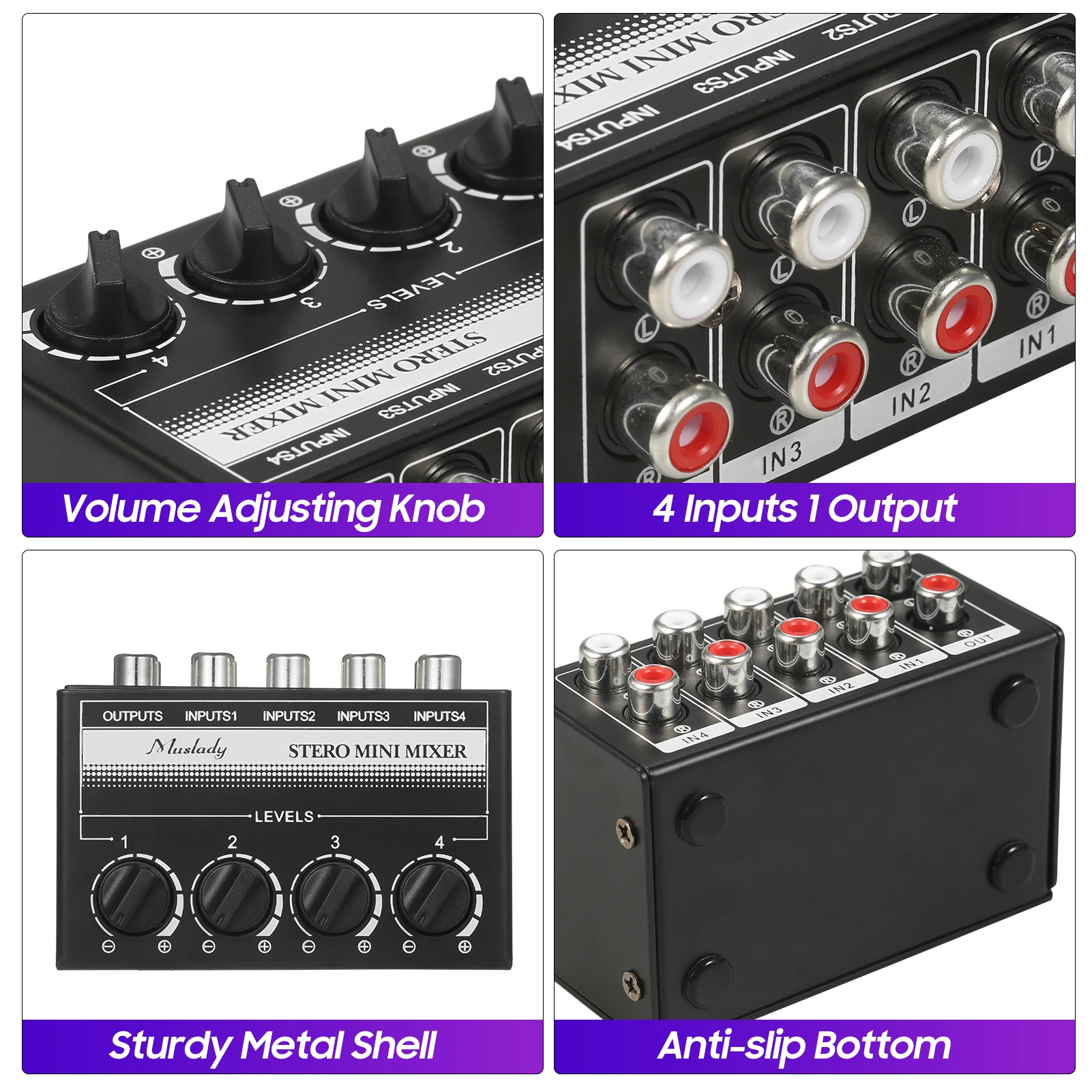 Muslady мини стерео 4-канальный пассивный микшер RCA портативный аудио 1 в 4 выход