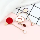 Броши в виде спортивных шаров для настольного тенниса, бадминтона, баскетбола, эмалированная булавка, значок на цепочке, ювелирные изделия, подарок для фанатов спортсменов