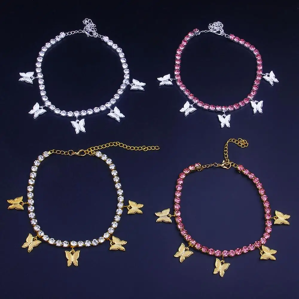 

INS Fashion Butterfly anklet Rhinestone Tennis Chain Foot Chain Jewelry for Women Summer Beach Anklet Butterfly Barefoot Chain