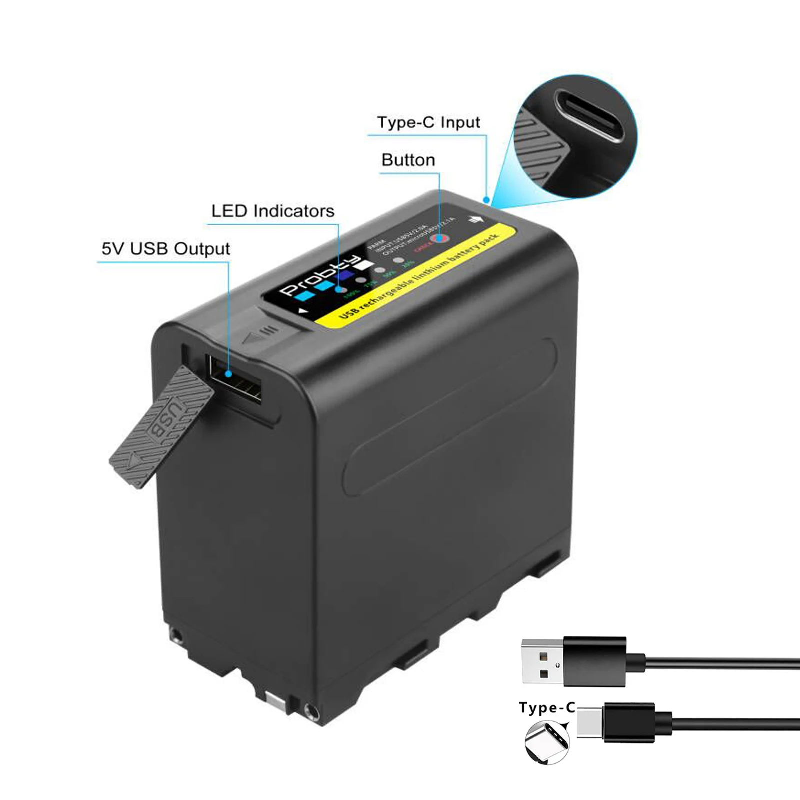 2 x USB-выхода 8800 мАч NP-F970 Аккумулятор со светодиодным индикатором питания для Sony