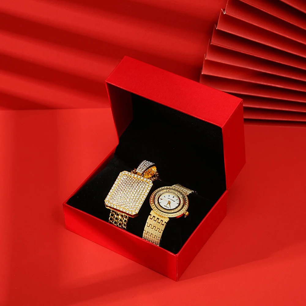 

Women Bracelet Watch Set Gold Crystal Design Wristwatch Necklaces Female Jewelry Set Quartz Watch Women’s Gifts For Mother's Lad