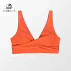 CUPSHE, Одноцветный, оранжевый, со шнуровкой сзади, бикини, топ только для женщин, сексуальный, v-образный вырез, пляжная одежда, 2022, пляжный раздельный купальник, бюстгальтер, Топ