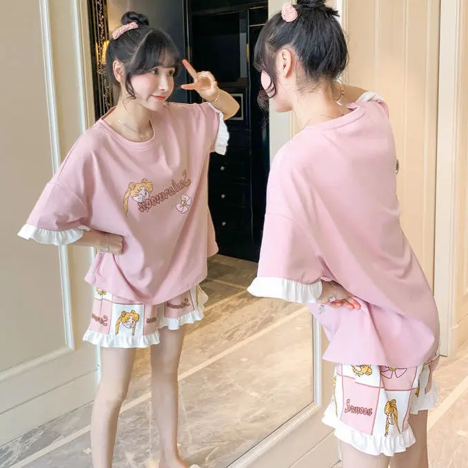 

New Japanese pajamas women's summer short sleeve shorts two piece suit cute net red thin girls' home wear