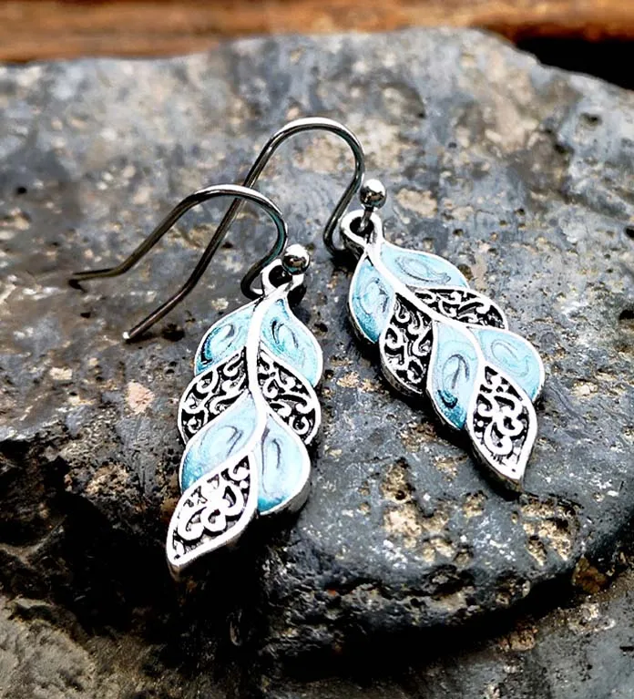 Opal Ear Hook Peacock Feather Earrings - Natural Stone Dangle Earrings for Women, Ladies' Jewelry Accessories image 3