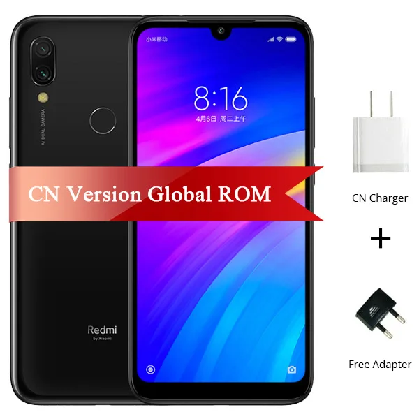 Мобильный телефон Xiaomi Redmi 7 с глобальной прошивкой, 4 Гб ОЗУ, 64 Гб ПЗУ, Восьмиядерный процессор Snapdragon 632, 12 МП, 6,26 дюйма, аккумулятор 4000 мАч - Цвет: Black