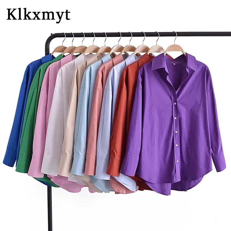 

Klkxmyt Traf Новая женская однотонная однобортная женская блузка с длинным рукавом шикарная рубашка Топы