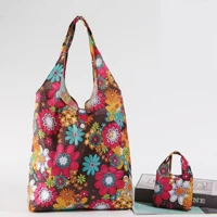 fashion oxford fabric storage bags foldable portable pvc shopping storage bag colorful flower travel bags 41x65cm