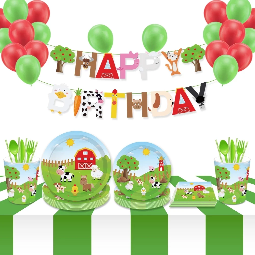 Farm Animals PVC Spiral Hanging Swirls Party Decorations Paper Plate Cup Napkin Cow Pig Cards Kid Birthday Favors Supplies | Дом и сад