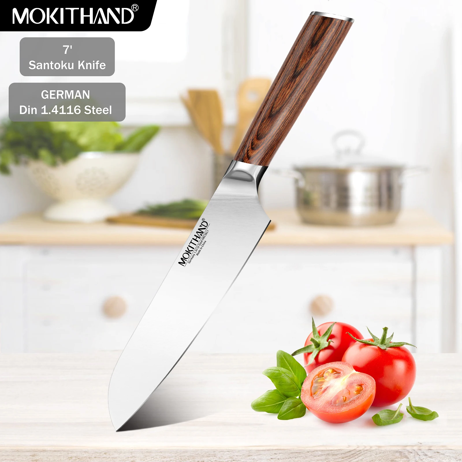 

Mokithand нож сантоку 7 дюймов японские кухонные ножи Германия 1,4116 сталь Профессиональный кухонный нож шеф-повара для овощей мяса